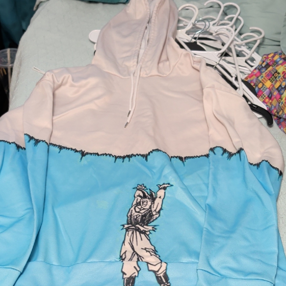 Unbranded Two-Tone White and Blue Lightweight Hoodie Jacket(DRAGON BALL)